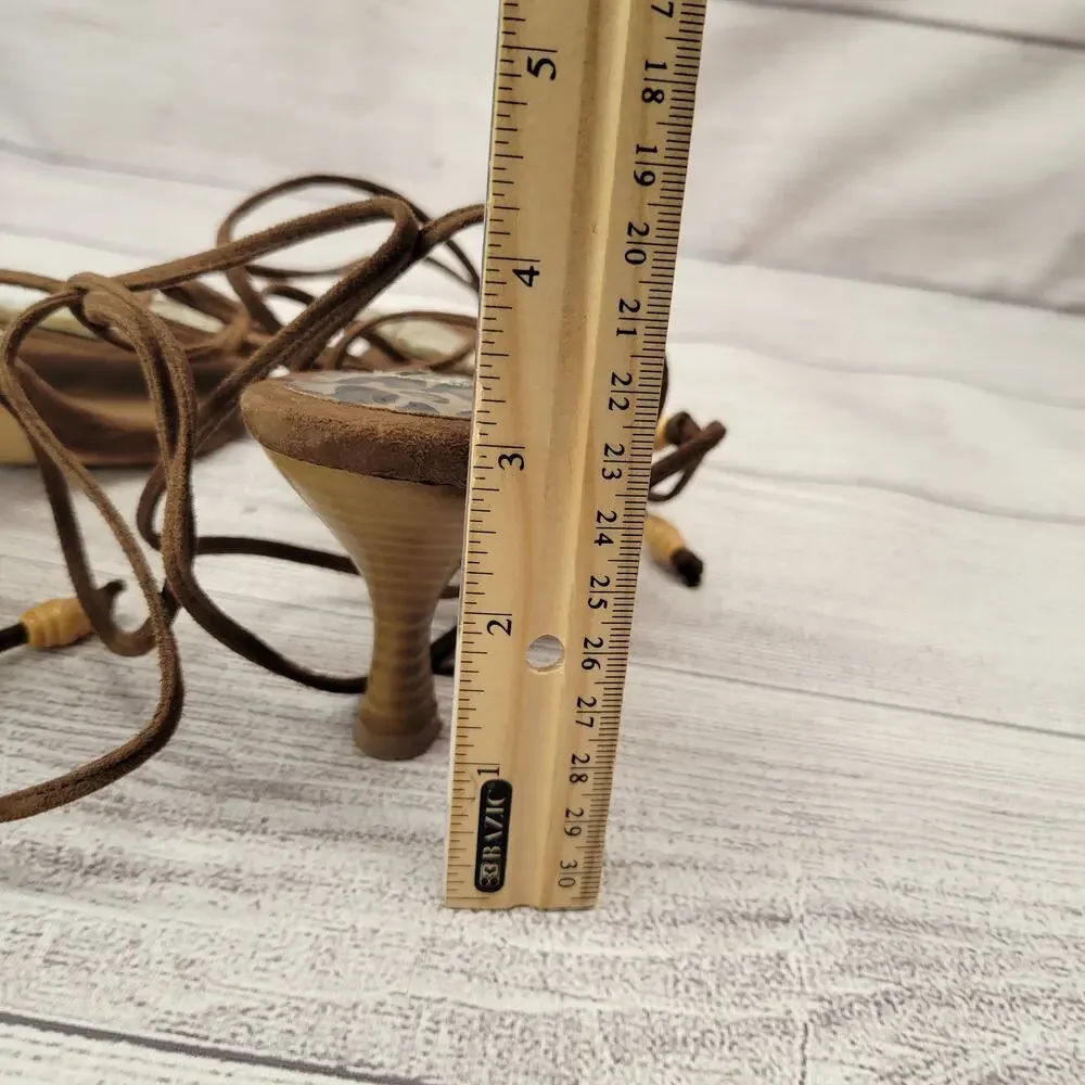 Michael Antonio Brown Suede Sandals w/ Ankle Wrap Tie Straps, 8.5